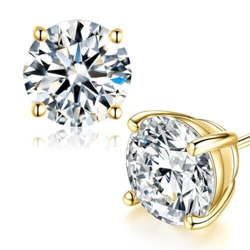 3488 Moissanite Stud Earrings, Gold Earrings Studs Sterling Silver Plated